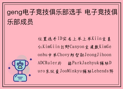 geng电子竞技俱乐部选手 电子竞技俱乐部成员